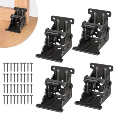 4 Pack Folding Brackets, Self-Lock Hinge with Screws for Folding Table Legs, Lock Extension Support Bracket Bed Legs, Black
