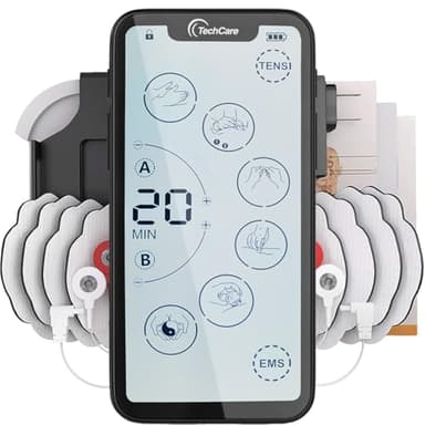 TENS Unit Muscle Stimulator – 24 Massage Modes, Touchscreen EMS Device, Dual Channel, Rechargeable, Deep Tissue Pain Relief for Back, Shoulder, Sciatica, Tendonitis, Plantar Fasciitis,8 Electrodes
