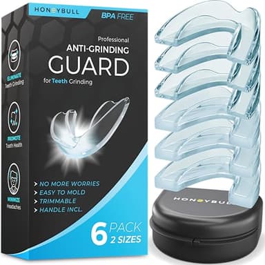 HONEYBULL Anti Grinding Guard Set, Comes in 2 Sizes for Light and Heavy Grinding, Comfortable Custom Mouth Guard for Nighttime Teeth Grinding (6 Pack - Mixed)