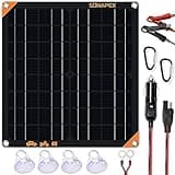 SUNAPEX 20W 12V Solar Panel Battery Charger Maintainer, Portable Waterproof Solar Trickle Charger with Built-in Charge Controller, Cig Plug, Alligator Clips, O-Rings for Car, Truck,Tractor, Boat, etc
