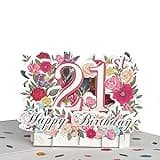 HOMANGA Happy 21st Birthday Pop Up Card, 21 Birthday Greeting Card for Her, 21st Birthday Gifts for Sister Daughter Nephew, 21 Years Old Birthday Card with Blank Note and Envelope, 6" x 8"