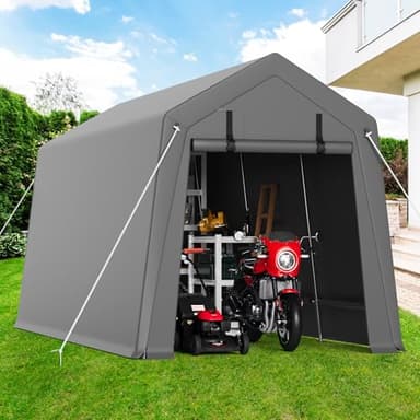 Hipicute 7'x12' Outdoor Portable Storage Shed, Waterproof & UV-Resistant Garage Shelter with 2 Roll-Up Zipper Doors, Anti-Snow Carport Tent for Motorcycle, Bike, and Outdoor Equipment, Gray