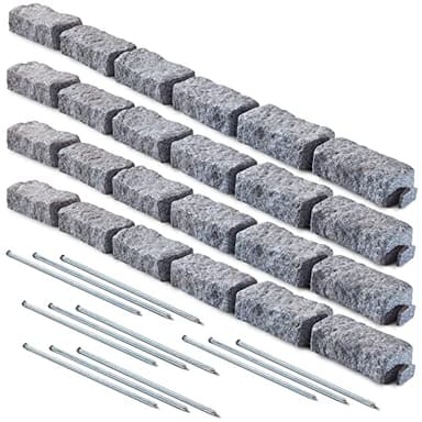 Beuta Landscape Edging | Garden Edging Border | Faux Stone Bricks for Lawn edging, Flower beds, Pathways & Yard Edging– 4 Packs | Each Section Has 6 Bricks 48"L x 4"W x 2.25"H | 12 Spikes |Greystone