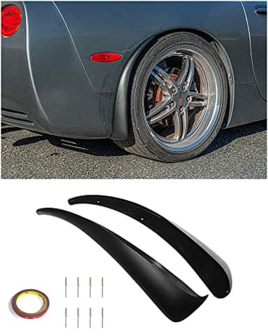 Replacement for 1997-2004 Chevrolet Corvette C5 All Models | GM Factory XL Extended Style Rear Side Splash Guards Mud Flap Pair (ABS Plastic - Matte Black)