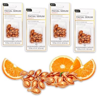Concentrated Vitamin C Facial Serum Capsules - Bulk Set of 40 Capsules with Brightening and Nourishing Serum for Radiance, Smooth Complexion, and Hydration | Vitamin C Skincare