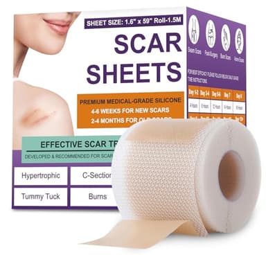 Silicone Scar Sheets,Silicone Scar Tape,Silicone Scar Removal Strips for Surgical,C-Section,Tummy Tuck,Keloid Scars (1.6"X 59" Roll-1.5M) Keloid Bump Removal