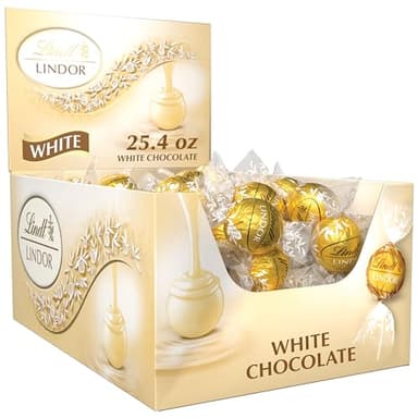 Lindt LINDOR White Chocolate Candy Truffles, White Chocolate Candy with Smooth, Melting Truffle Center, 25.4 oz., 60 Count