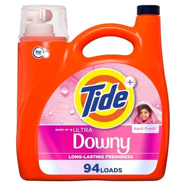 Tide Plus Boost of Ultra Downy Liquid Laundry Detergent, April Fresh Scent, 132 fl oz, 94 Loads, Laundry Detergent Liquid with Long-Lasting Freshness