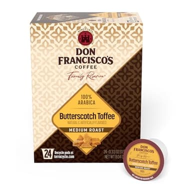Don Francisco's Butterscotch Toffee Flavored Coffee Pods, 24 Count, Medium Roast, Compatible with Keurig Brewers