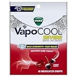 Vicks VapoCool Severe Medicated Sore Throat Drops, Max Strength Menthol, Soothes Sore Throat Pain, Cherry Flavor, 45ct