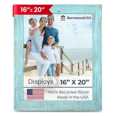 BARNWOODUSA Farmhouse 16x20 Picture frame 1 1/2 inch Molding 100% Reclaimed Wood Rustic Robins Egg Blue
