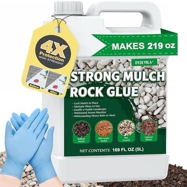 Mulch Rock Glue for Landscaping, Makes 219oz Concentrated Landscape Gravel Binder - Lasts Up to 2 Years, Strong Stone Glue for Outside Rocks, Easily Holds Rubber, Pine Straw, Pebble, Pea Gravel, Bark