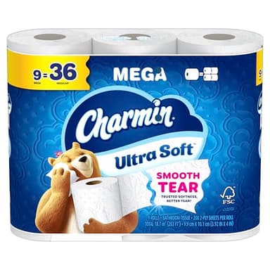 Charmin Ultra Soft Toilet Paper 9 Mega Rolls = 36 Regular Rolls