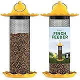 Finch Bird Feeders for Outside [Set of 2] 0.5 LB Capacity Yellow Wild Bird Feeders, Seeds Attracts Small Birds to Backyard & Garden. Tube Bird Feeders for Outdoors.