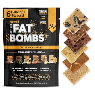 MariGold Keto Fat Bombs - 6 Flavor Sampler – Collagen Protein Bars | Healthy Low-Carb, Low-Sugar Snacks | Organic Ingredients, Gluten-Free, Non-GMO
