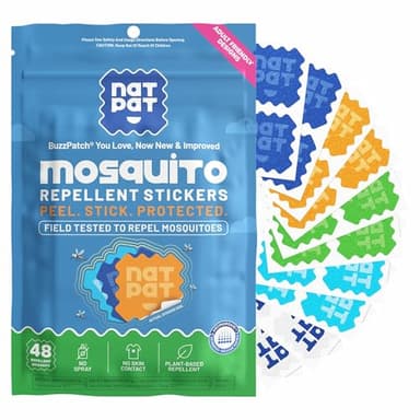 NATPAT BuzzPatch Mosquito Patches for Adults - Plant-Based Mosquito Patches, Non Toxic - The Original All Natural Citronella Essential Oil Insect Patch(48 Pack)
