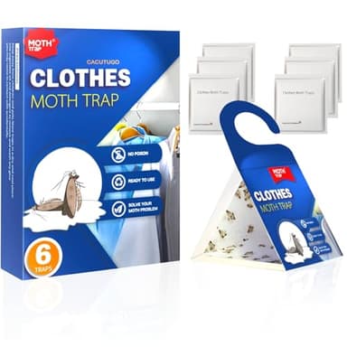 【𝐇𝐢𝐠𝐡𝐥𝐲 𝐄𝐟𝐟𝐞𝐜𝐭𝐢𝐯𝐞】 Clothes Moth Traps with Extra Strength Pheromone Attractant -NonToxic Sticky Glue for Closet and Carpets Bearing Webbing Moths, 6 Pack