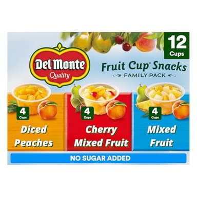 Del Monte FRUIT CUP Snacks, Family Pack, No Sugar Added, 12-Pack, 4 oz Variety Pack
