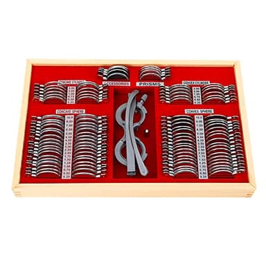 104 PCS Optical Trial Lens Set Metal Rim Optometry Kit with Free Trial Frame, Precise Optical Lens Optometry Kit Metal Rim Optometry Test Trial Frame with Aluminium Case