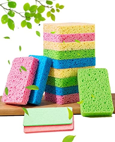 METUUTER 12-Count Kitchen Sponges- Compressed Cellulose Sponges Non-Scratch Natural Dish Sponge for Kitchen Bathroom Cars, Funny Cut-Outs DIY for Kids-Absorb Water Before Use
