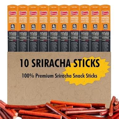 Jerky.com Sriracha Pork and Beef Snack Sticks 10 Pack | Low Carb, Low Sugar, High Protein Keto Snacks | Delicious Gluten Free Beef Sticks | Gifts for Men & Women