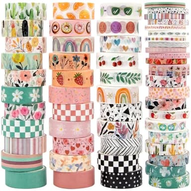 55 Rolls Holiday Washi Tape Set - Decorative Tape Seasonal Bohemian Colored Tape, Cute Washi Tapes for Journaling Supplies, Scrapbooking Supplies kit, Summer Scrapbook Supplies