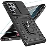 SunStory for Samsung Galaxy S22 Ultra 5G Case with HD Screen Protector & Slide Camera Cover & Rotated Ring Kickstand, [Military-Grade] [2 in 1] Phone Case for (Galaxy S22 Ultra 6.8",Black)