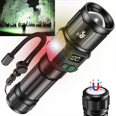 JAY-PARK Flashlights High Lumens, Rechargeable Flashlight 100000 Lumens with Magnetic, Bright Flash Light 9 Modes with 5000 mAh Battery, Tactical Flashlight for Camping, Hiking, Dog Walking