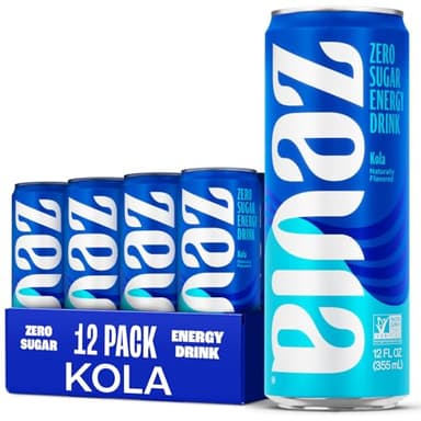 Zevia Zero Sugar Energy Drink, Kola, 12 oz Cans (12-Pack) – Naturally Sweetened, Non-GMO Project Verified, Gluten-Free, Vegan