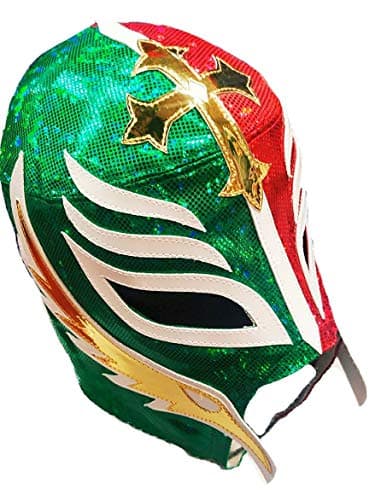 Rey Mysterio Semi-Pro Wrestling Mask for Kids, Red Green Gold, Lycra Spandex, Handmade Lucha Libre Style