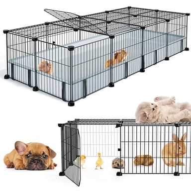 BUCATSTATE Guinea Pig Cages for 2, 20 Panels Guinea Pigs Playpen with Waterproof Mat, Metal Rabbit Cage Indoor for Hedgehogs, Quail, Chickens (56" L x 24" W x 12" H)