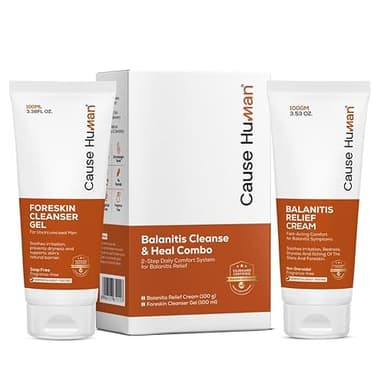 Cause Human Balanitis Cleanse & Heal Combo – 2-Step Kit for Uncircumcised Men – Includes pH 5.5 Smegma Wash & Fast Acting Balanitis Cream – Soothes Itching, Dryness & Foreskin Irritation