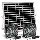 erifyng Solar Powered Fan, Solar Fan for Shed, Chicken Coop, Greenhouse, Outside with Two IPX7 Waterproof 5In Fans 13Ft On/Off Switch Cable Exhaust Intake Mounting Way and Installation Kits