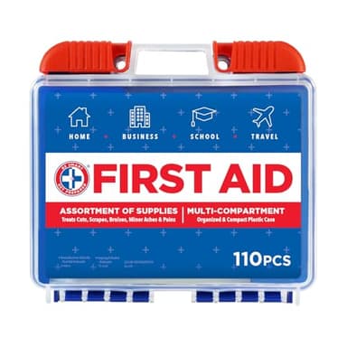 Be Smart Get Prepared 110 pc First Aid Kit: Clean, Treat, Protect Minor Cuts, Home, Office, Car, School, Business, Travel, Emergency, Outdoor, Camping & Sports, FSA/HSA (Packaging may vary)