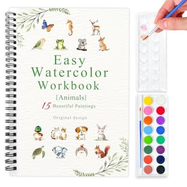 SLWBZ Watercolor Workbook Animals, 15 Different Patterns of Original DIY Designs, 16 Color Watercolor Paint Plates with Palette and Brush, Beginner-Friendly Watercolor Workbooks, Animals