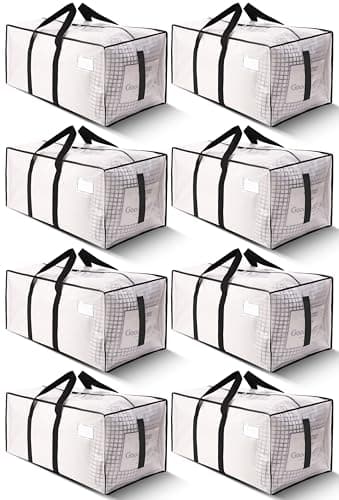 HOMESURE Supports 200lbs Heavy Duty Moving Bags - Strong Zipper & Wrap-Around Handles - Water-Resistant Storage Totes, Durable Alternative to Moving Boxes - 8 Pack - Semi-Transparent