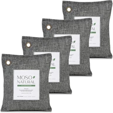 Moso Natural Air Purifying Bag 200g (4 Pack) Premium Charcoal Odor Absorber, Car Odor Eliminator & Closet Deodorizer for Home & Pet, Lasts 2 Years, Unscented Bamboo Charcoal Bags, HGTV Editors' Pick