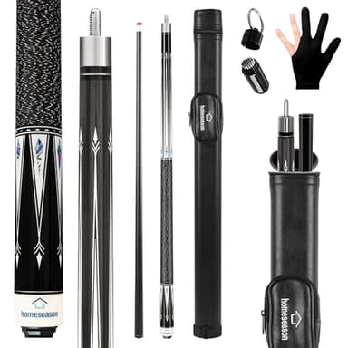 HomeSeason Pool Cue Stick 58" Billiard Cue Sticks Nylon Thread Grip Professional Low Deflection Pool Sticks with Leather Bag Maple Wood Pool Sticks 13mm Tip 19oz