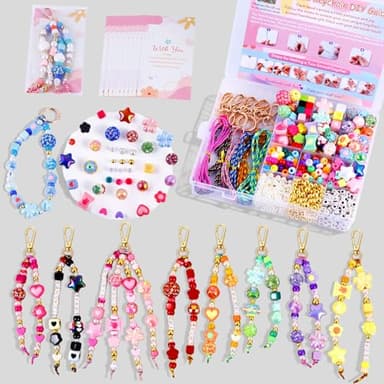 Wurosi 865 Pcs Bead Keychain Kit, DIY Bead Keychain Making Kit, Bag Charm Kit with Acrylic Heart Flower Alphabet Beads Key Chain Supplies for Jewerly Making Kit