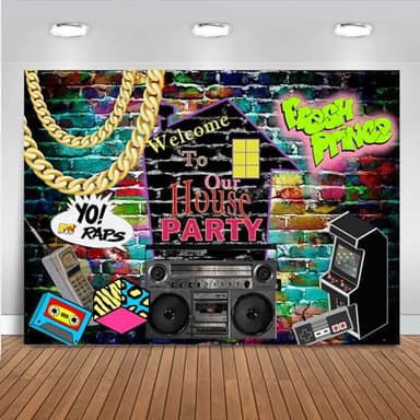 Mocsicka 90s Backdrop Hip Hop 90s House Party Decorations 7x5ft Retro Graffiti Brick Wall Back to 90s Background 1990s Party Banner Decorations Photo Booth Props