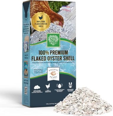 Small Pet Select 100% Flaked Oyster Shell 5 lb, Pacific Pearl, for Chickens and Ducks, Egg Layer Calcium Supplement 5lb