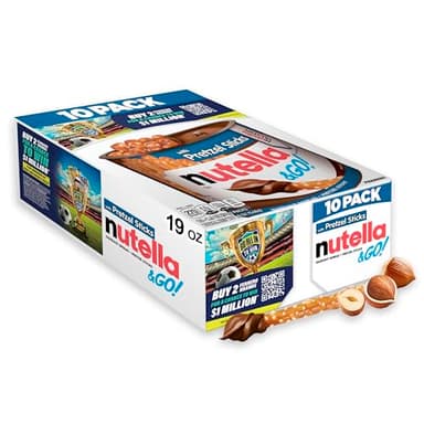 Nutella & GO! Chocolate Hazelnut Spread with Cocoa + Pretzel Sticks, 10 Snack Packs, 1.9 oz Each