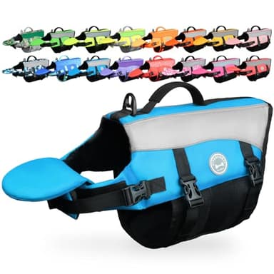 VIVAGLORY Front Float Dog Life Vest, Dog Life Jacket for Swimming & Boating, Swimming Vest with Chin Float & Handle, Ripstop & Buoyancy for Puppy Doggy, S, Blue