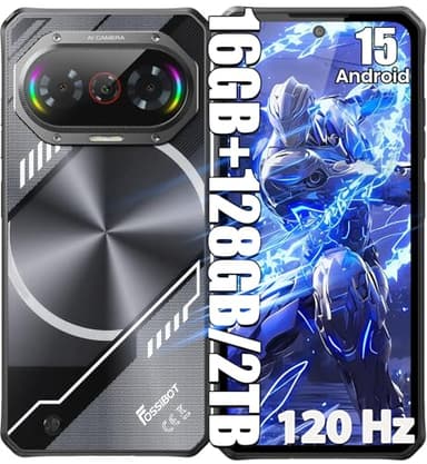 FOSSIBOT F114 Rugged Phone Unlocked, 120Hz HD+ Display,Android 15 Cell Phone, 6.67",16GB RAM 128GB/2TB ROM, 50MP AI Camera, IP68/IP69K Waterproof Phones, NFC,Outdoor Gaming Smartphone（2026 Black）