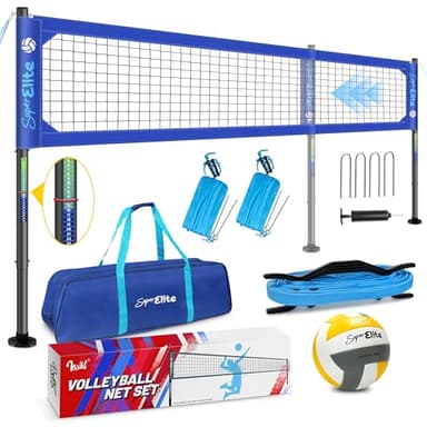VSSAL Professional Volleyball Net Set Heavy Duty for Outdoor Backyard Portable with Aluminum Scoring Poles, 32ft Regulation Nets System for Tournament, Adjustable Height and Length (Classic Blue)