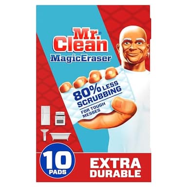 Mr. Clean Magic Eraser Sponge, All Purpose Cleaner, Cleaning Scrubber, Wall, Sneaker, Kitchen, Bathroom, Shower Cleaner, Cleaning Supplies, Melamine Sponge, Cleaning Pads, Extra Durable, 10ct