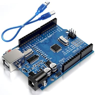 UNO R3 Board ATmega328P with USB Cable(Arduino-Compatible) for Arduino, Input Voltage 7-12V, 16MHZ,14 Digital 1/0 pins Support PWM, SRAW 2KB, Compatible with RPi 4B/3B+/3B/2B/B+/Zero/Zero W