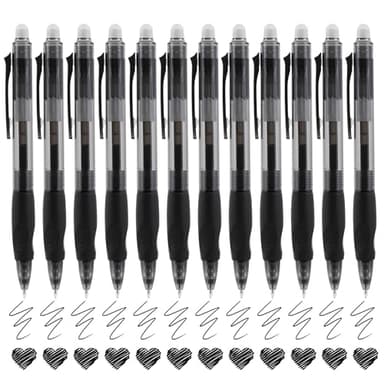 USUAL Retractable Erasable Pens 12 Black Erasable Gel Pen 0.5mm Erasable Gel Pens Black Make Mistakes Disappear Smooth Writing Pen Office Back-to-School Supplies (Black)