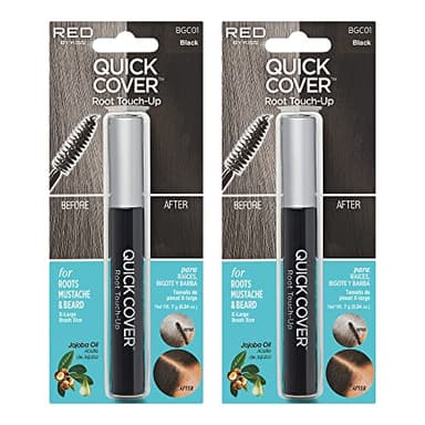 RED by KISS Quick Cover Root Touch Up Rescue (Black 2 Pack), Mascara Natural Water-Resistant Temporary Gray Concealer Cover Up Brush for Hair Mustache & Beard, Formulated with Jojoba Oil