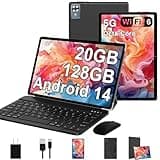 2025 Android 14 Tablet with Keyboard 20GB+128GB+1TB Expand, 10.1 Inch Octa-Core 2-in-1 Tablets with HD IPS Display, 5G WiFi 6, 6000mAh Battery, BT5.0, Split Screen, Widevine L1, Mouse, Case -Black